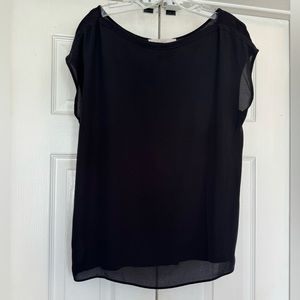 LOFT mixed media boat neck cap sleeve black blouse